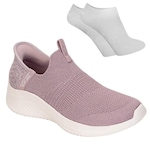 Kit Tênis Skechers Ultra Flex 3.0 Smooth Step - Feminino + Par de Meia ROSA