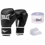 Kit Luvas Treino Boxe Muay Thai Everlast Core Bandagem Bucal PRETO