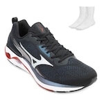 Kit Tênis Mizuno Wave Dynasty 6 + Meia - Masculino PRETO/AZUL