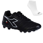 Kit Chuteira de Campo Diadora Calcio Elite e Meia - Adulto PRETO/BRANCO