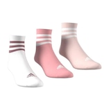 Kit Meia adidas Cano Médio 3 Stripes - 3 Pares - Unissex ROSA/BRANCO