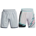 Kit Bermuda de Basquete Under Armour Curry Draft Day 8In + Shorts Curry Fleece 9 - Masculina BRANCO