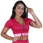 Top Fitness Cropped com Bojo Orbis Fitness Fio Brilho - Feminino PRETO/ROSA