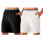 Kit 2x Bermudas Mizuno Tennis Master Esportiva - Masculina BRANCO/PRETO