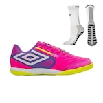 Chuteira Futsal Umbro Pró 5 Bump Club + Meia Antiderrapante Branca ROSA/BRANCO