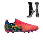 Chuteira Campo Puma Neymar Future 7 Play + Meia Antiderrapante Preta Coral