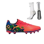 Chuteira Campo Puma Neymar Future 7 Play + Meia Antiderrapante Branca Coral