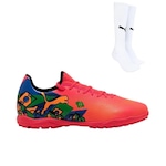 Chuteira Society Puma Neymar Future 7 Play + Meião Puma - Adulto Coral