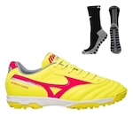 Chuteira Society Mizuno Morelia Classic + Meia Antiderrapante - Adulto AMARELO/VERMELHO