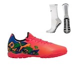 Chuteira Society Puma Neymar Future 7 Play + Meia Antiderrapante Branca Coral