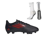 Chuteira de Campo adidas Deportivo Iii + Meia Antiderrapante - Adulto PRETO/VERMELHO