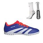 Kit Chuteira Society adidas Predator Club + Meia Antiderrapante - Adulto AZUL/BRANCO