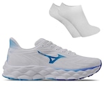 Kit Tênis Mizuno Wave Sky 8 - Feminino + Par de Meia BRANCO/AZUL