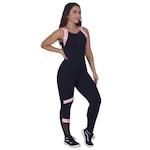 Macacão Fitness Feminino Suplex Alta Compressão Zíper Poliamida Orbis PRETO/ROSA