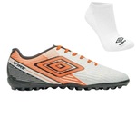 Kit Chuteira Society Umbro Fire e Meia - Adulto BRANCO/LARANJA