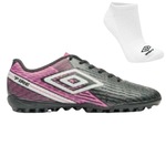 Kit Chuteira Society Umbro Fire e Meia - Adulto PRETO/ROSA