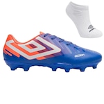 Kit Chuteira Campo Umbro Action e Meia - Adulto AZUL/LARANJA