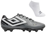 Kit Chuteira Campo Umbro Action e Meia - Adulto CINZA/BRANCO