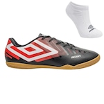 Kit Chuteira Futsal Umbro Action e Meia - Adulto PRETO/VERMELHO