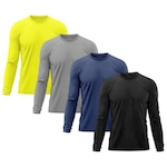 Kit 4x Camisas Térmicas Adriben Proteção Solar Uv 50 - Masculina PRETO/AMARELO