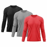 Kit 3x Camisas Térmicas Adriben Proteção Solar UV 50 - Masculina CINZA/VERMELHO