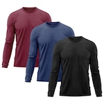 Kit 3x Camisas Térmicas Adriben Proteção Solar UV 50 - Masculina PRETO/VINHO