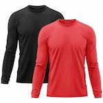 Kit 2x Camisas Térmicas Adriben Proteção Solar UV  50 - Masculina PRETO/VERMELHO