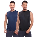 Camiseta Regata Lisa Básica Dry - 2 Unidades - Masculina AZUL/PRETO