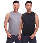 Camiseta Regata Lisa Básica Dry - 2 Unidades - Masculina CINZA/PRETO