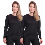 Camiseta Manga Longa Térmica Proteção Solar Uv Dry Fit Segunda Pele - 2 Unidades - Feminina PRETO