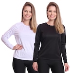 Camiseta Manga Longa Térmica Proteção Solar Uv Dry Fit Segunda Pele - 2 Unidades - Feminina BRANCO/PRETO