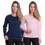 Camiseta Manga Longa Térmica Proteção Solar Uv Dry Fit Segunda Pele - 2 Unidades - Feminina ROSA/AZUL