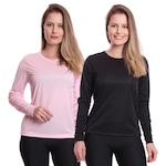 Camiseta Manga Longa Térmica Proteção Solar Uv Dry Fit Segunda Pele - 2 Unidades - Feminina ROSA/PRETO