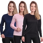 Kit 3 Camisetas Manga Longa  Dellas Fit Proteção Térmica Solar Uv Dry Fit Segunda Pele - Feminina PRETO/AZUL