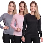 Kit 3 Camisetas Manga Longa  Dellas Fit Proteção Térmica Solar Uv Dry Fit Segunda Pele - Feminina PRETO/CINZA