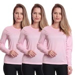 Kit 3 Camisetas Manga Longa  Dellas Fit Proteção Térmica Solar Uv Dry Fit Segunda Pele - Feminina ROSA