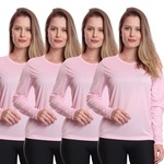 Camiseta Manga Longa Dellas Fit Térmica Proteção Solar Uv Dry Fit - 4 Unidades - Feminina ROSA