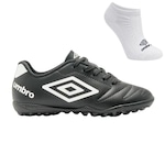 Kit Chuteira Society Umbro Class 2.2 Jr e Meia - Adulto PRETO/BRANCO