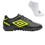 Kit Chuteira Society Umbro Class 2.2 Jr e Meia - Adulto PRETO/VERDE