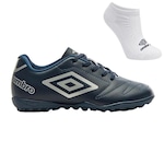 Kit Chuteira Society Umbro Class 2.2 Jr e Meia - Adulto AZUL ESC/CINZA