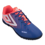 Chuteira Society Umbro Action Um24 - Adulto AZUL/LARANJA