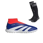 Chuteira Society Adidas Predator League Ll Sem Cadarço + Meião Adidas - Adulto AZUL/BRANCO