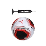 Kit Bola de Futebol Campo Penalty S11 Torneio X + Bomba De Ar BRANCO/VERMELHO