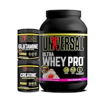 Kit Ultra Whey Pro 900G + Creatine 300G + Glutamine 300G - Universal Morango