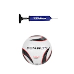 Kit Bola Futsal Penalty Max 500 Termotec + Bomba de Ar Azul BRANCO/PRETO