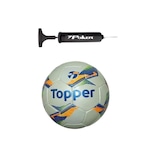 Bola de Futebol de Campo Topper Samba Pró Costurada + Bomba de Ar BRANCO/LARANJA