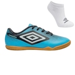 Kit Chuteira Futsal Umbro Cannon Jr e Meia - Infantil AZUL/PRETO