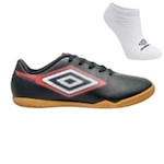 Kit Chuteira Futsal Umbro Cannon Jr e Meia - Infantil PRETO/VERMELHO