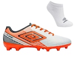 Chuteira de Campo Umbro Fire + Par de Meia - Adulto BRANCO/LARANJA