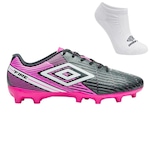 Chuteira de Campo Umbro Fire + Par de Meia - Adulto PRETO/ROSA